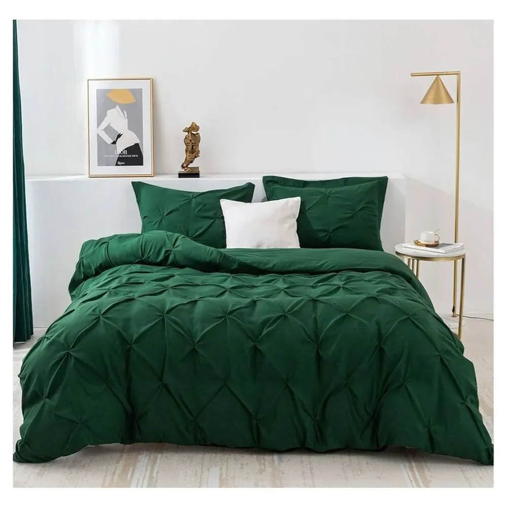 NEW Green Duvet Cover Set Twin Duvet Cover Pintuck 1 Pillow Sham-68x90”